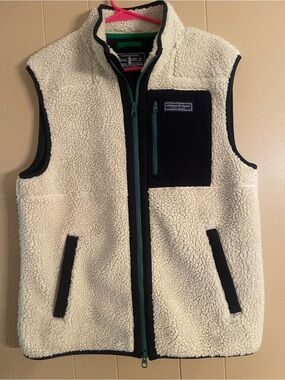 Vineyard Vines Mens Medium Fleece Golf Hiking Sailing Vest Sherpa Cream Gorpcore